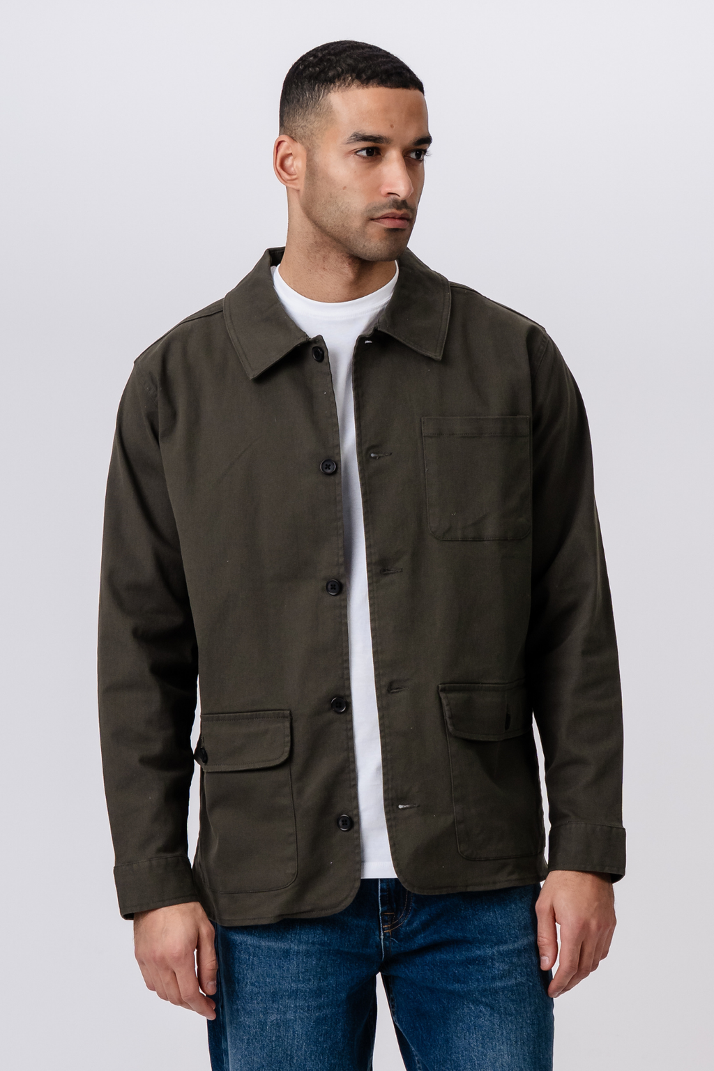 Twill Shirt Jacket - Dark Olive