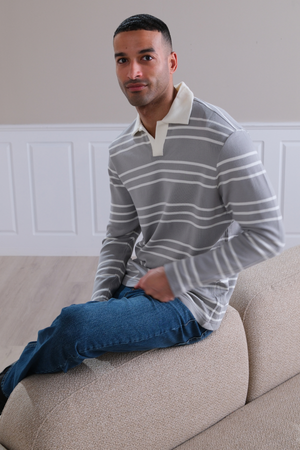 Striped Long-sleeved Polo - Grey
