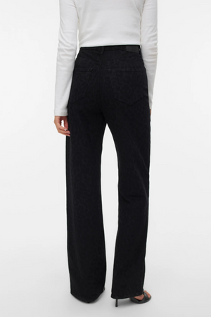 Tessa Wide Jeans Animale Stampa - Nero Leopardo in denim