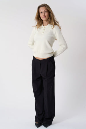 Long-sleeved Polo Shirt - Ecru