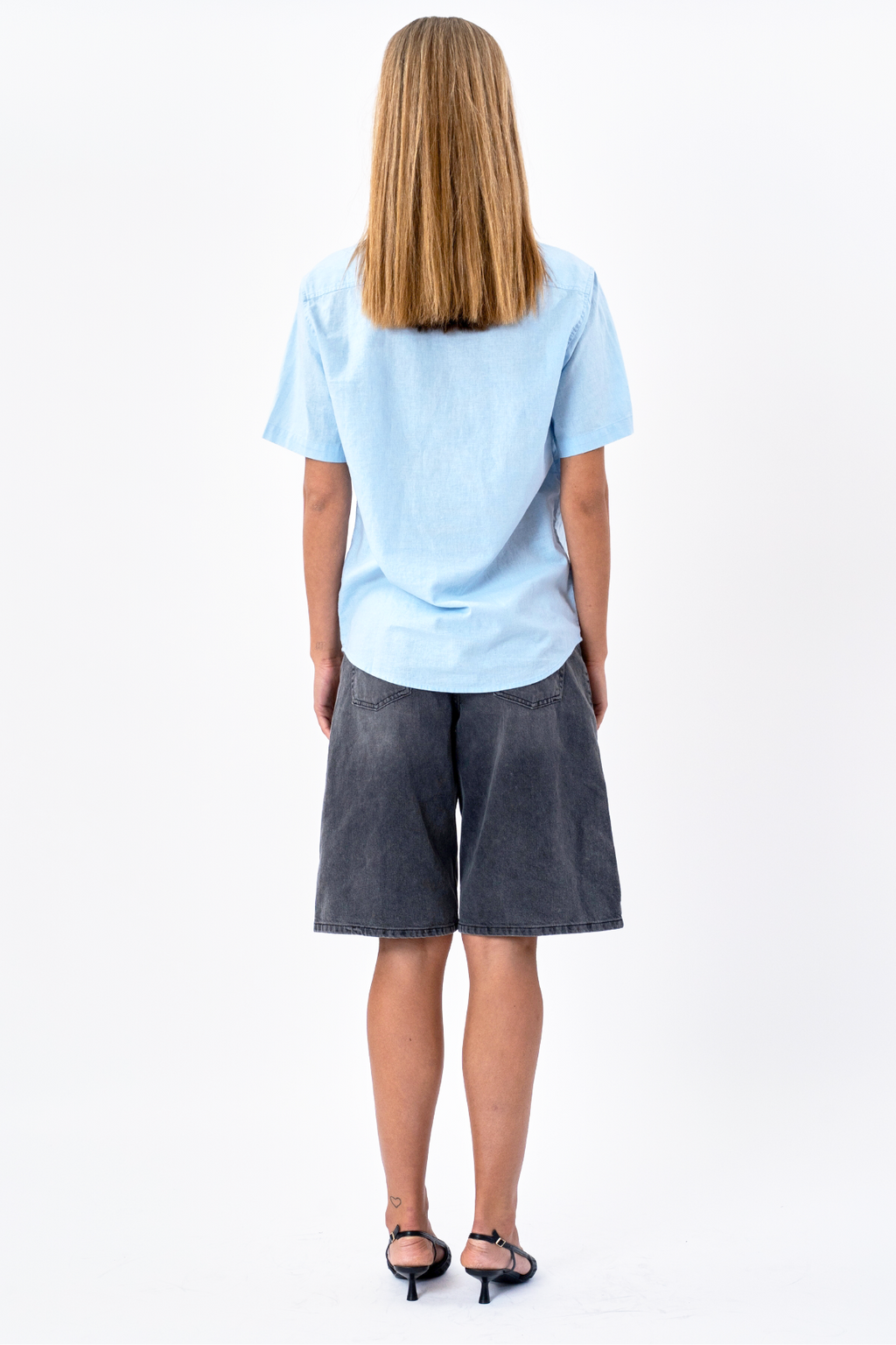 Camicia di lino manica corta - azzurro