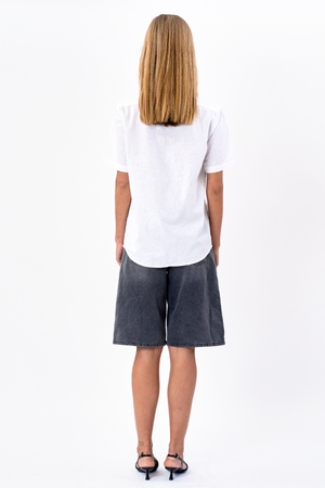Camicia di lino manica corta - bianco