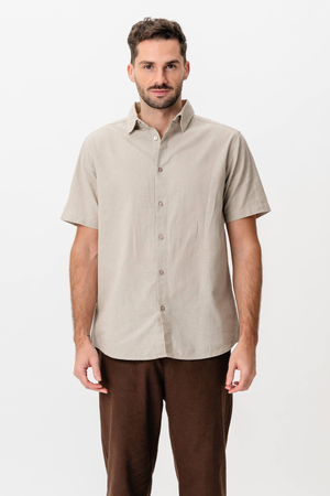Camicia a maniche corta set di lino + lino Shorts - bianco (pacchetto affli)