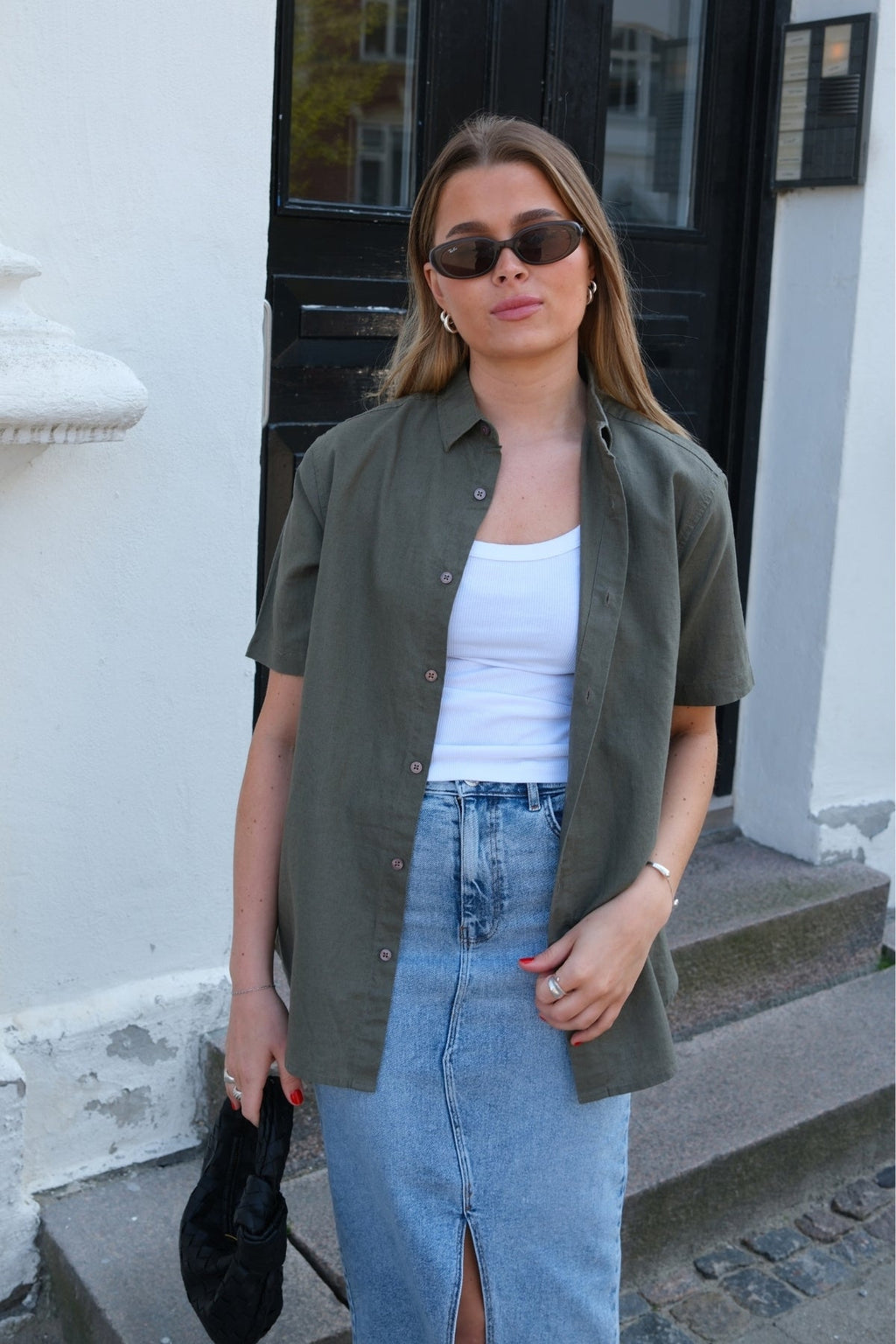 Camicia di lino manica corta - esercito