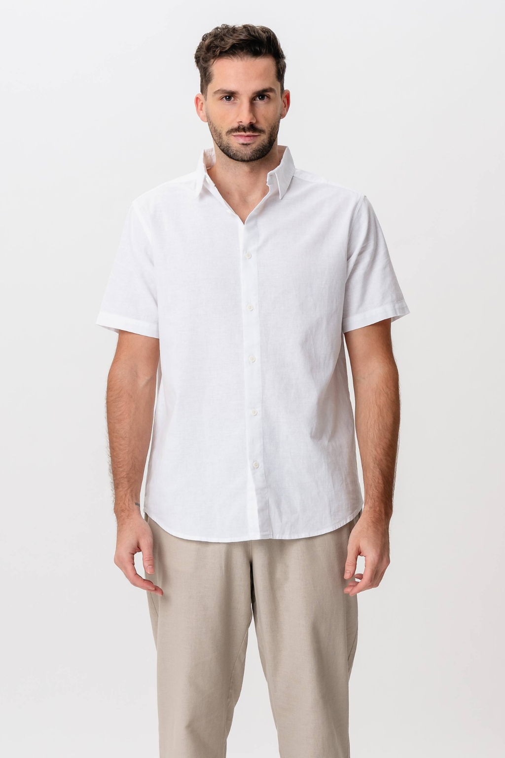 Camicia di lino manica corta - bianco