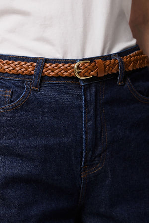 Avery in pelle intrecciata Slim Cintura - cognac