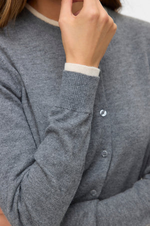 Wonderful O-Neck Cardigan -Medium Grey Melange w. Birch