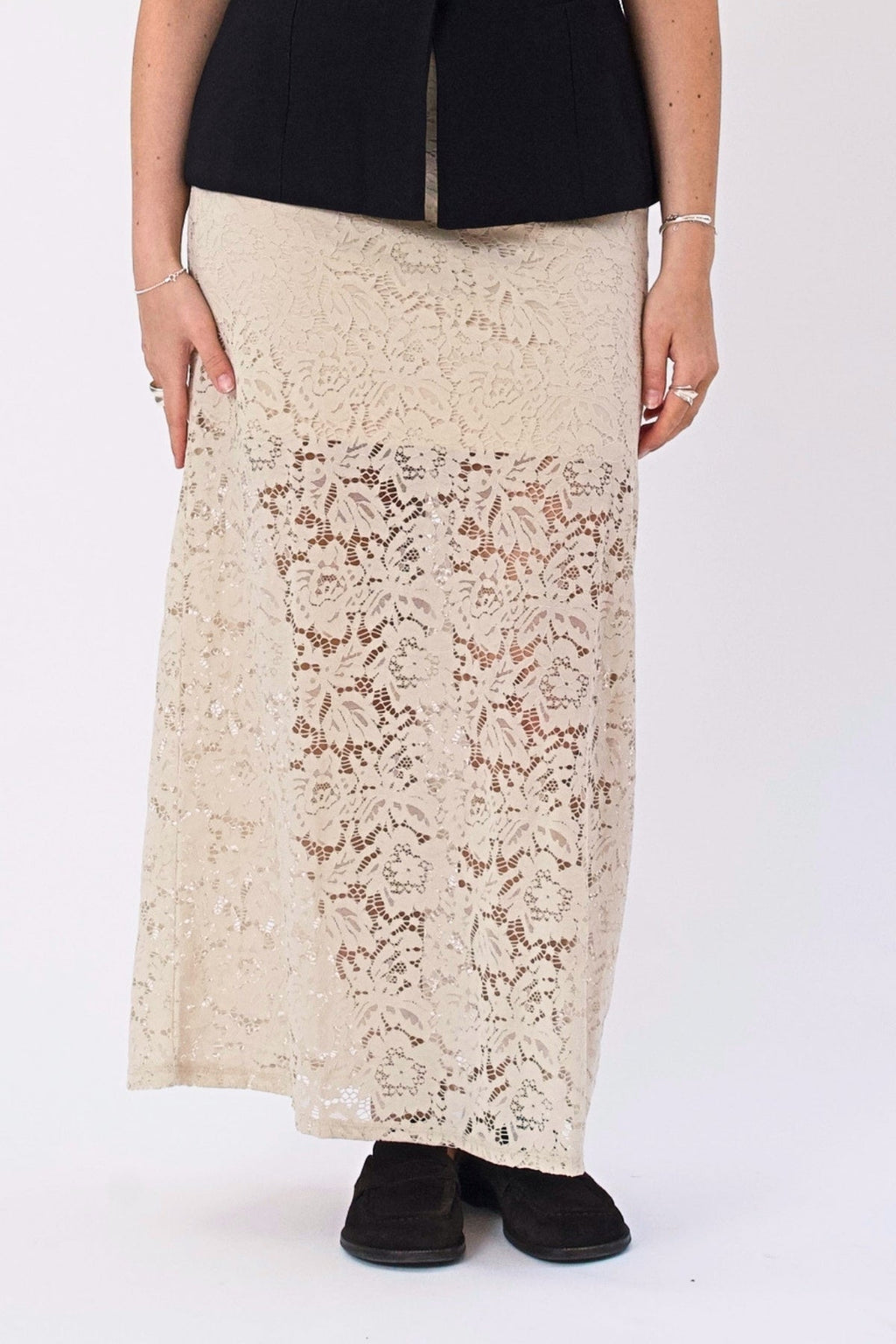 Gonna lunga in pizzo Amara - Beige chiaro