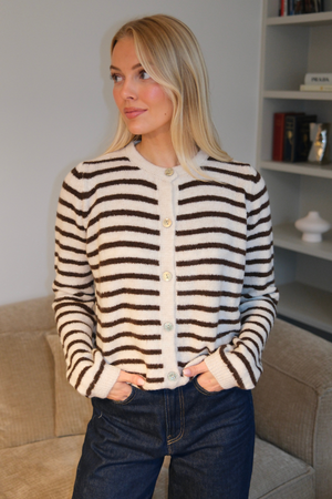 Cardigan lavorato a maglia a righe Crizette - bianco sporco/marrone