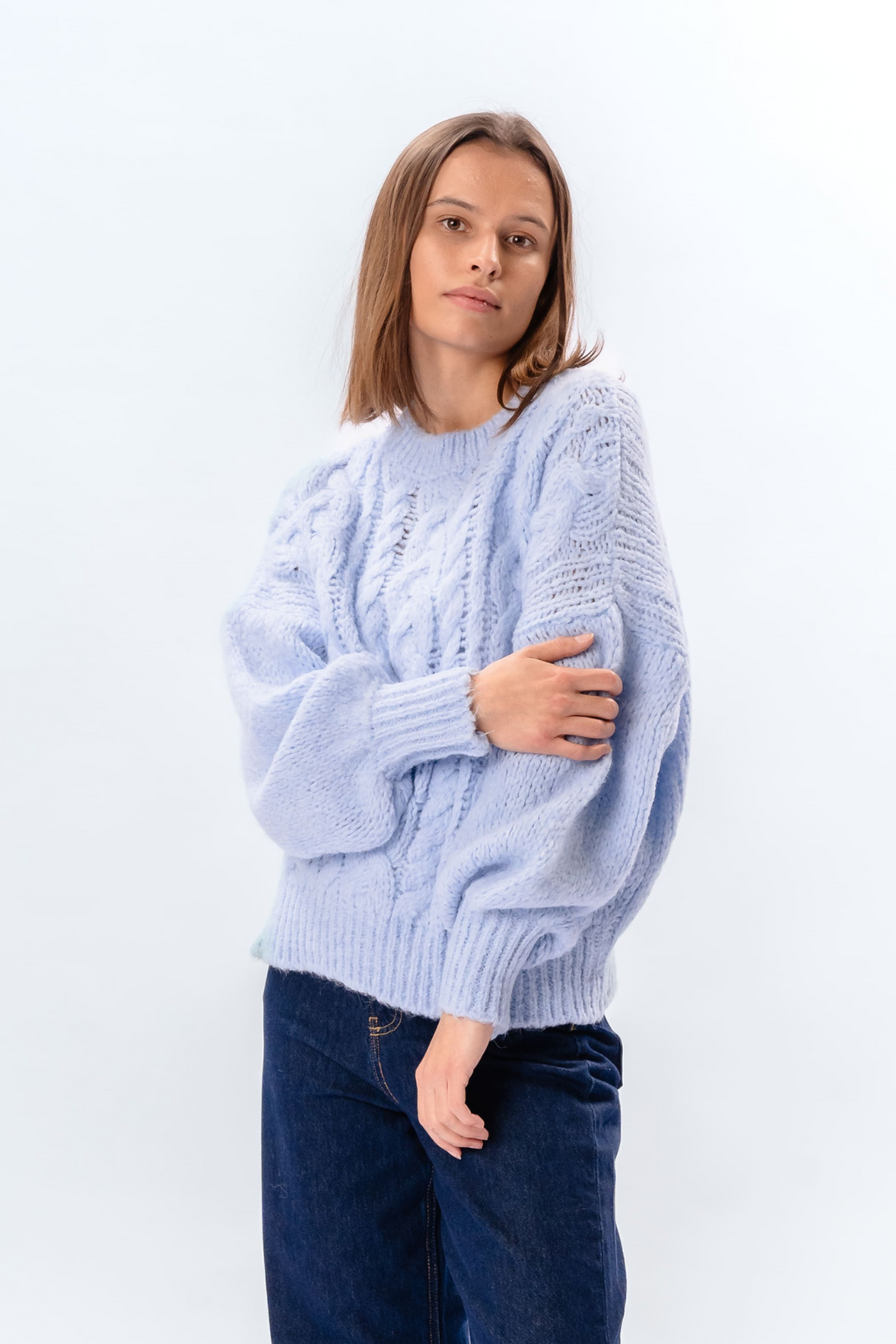 Maglia a trecce Emma - Blu cielo