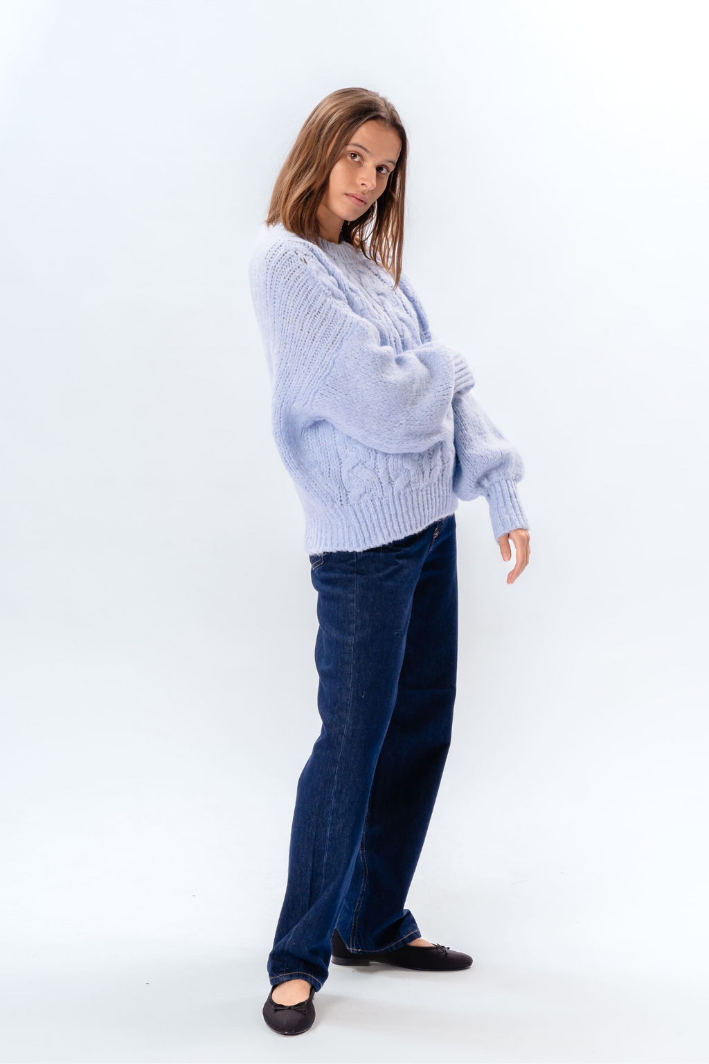 Maglia a trecce Emma - Blu cielo