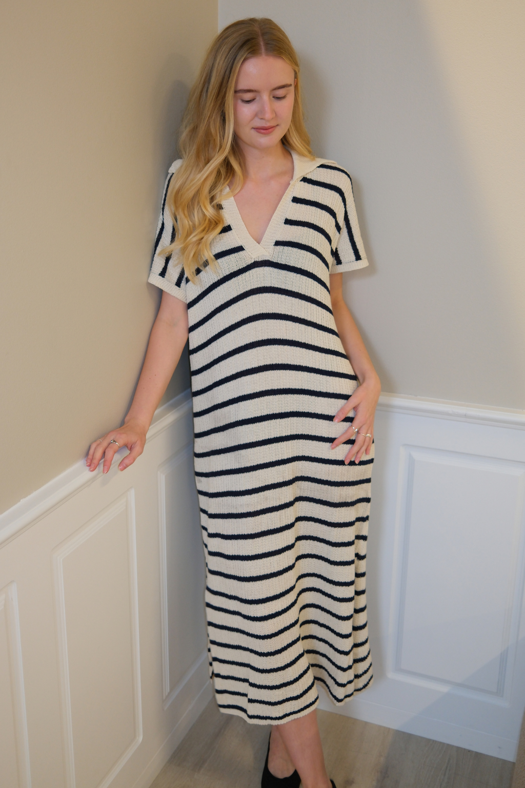 Victoria Dress - White/Navy