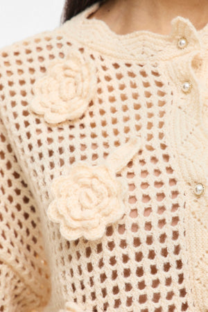 Enny Flower Knit Cardigan - Birch