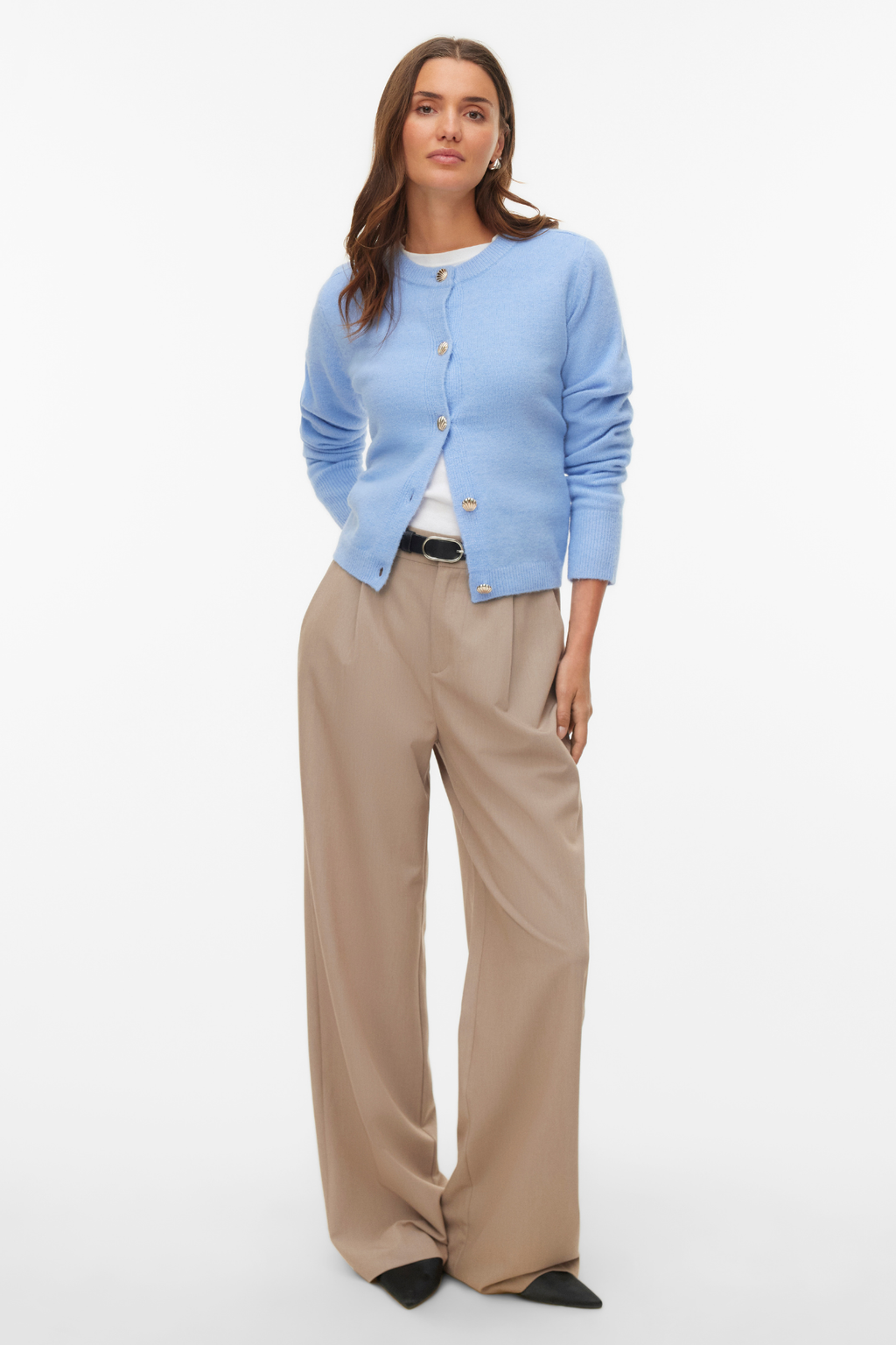 Fiona Short Button Cardigan - Brunnera Blue Melange
