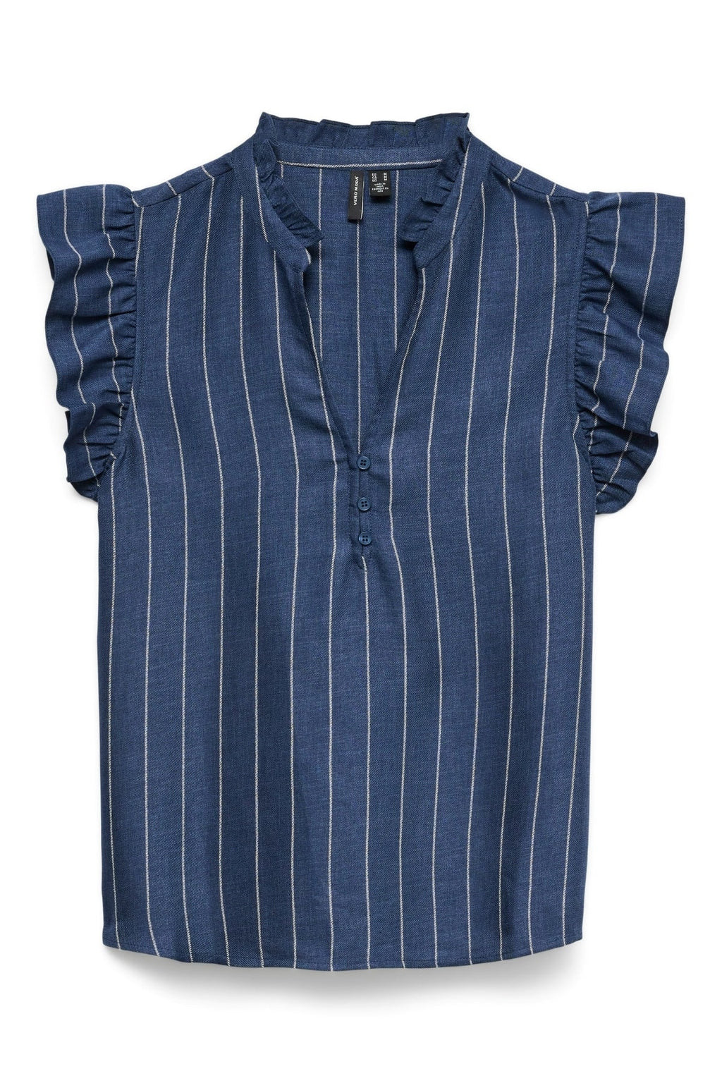 Top Odette con scollo a V: denim scuro/bianco