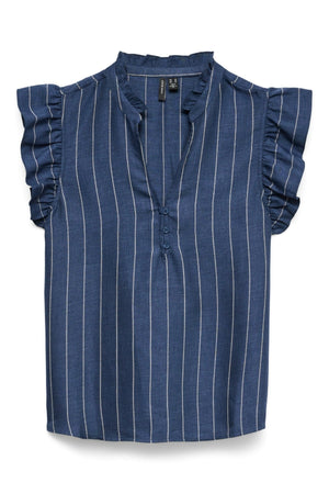 Top Odette con scollo a V: denim scuro/bianco