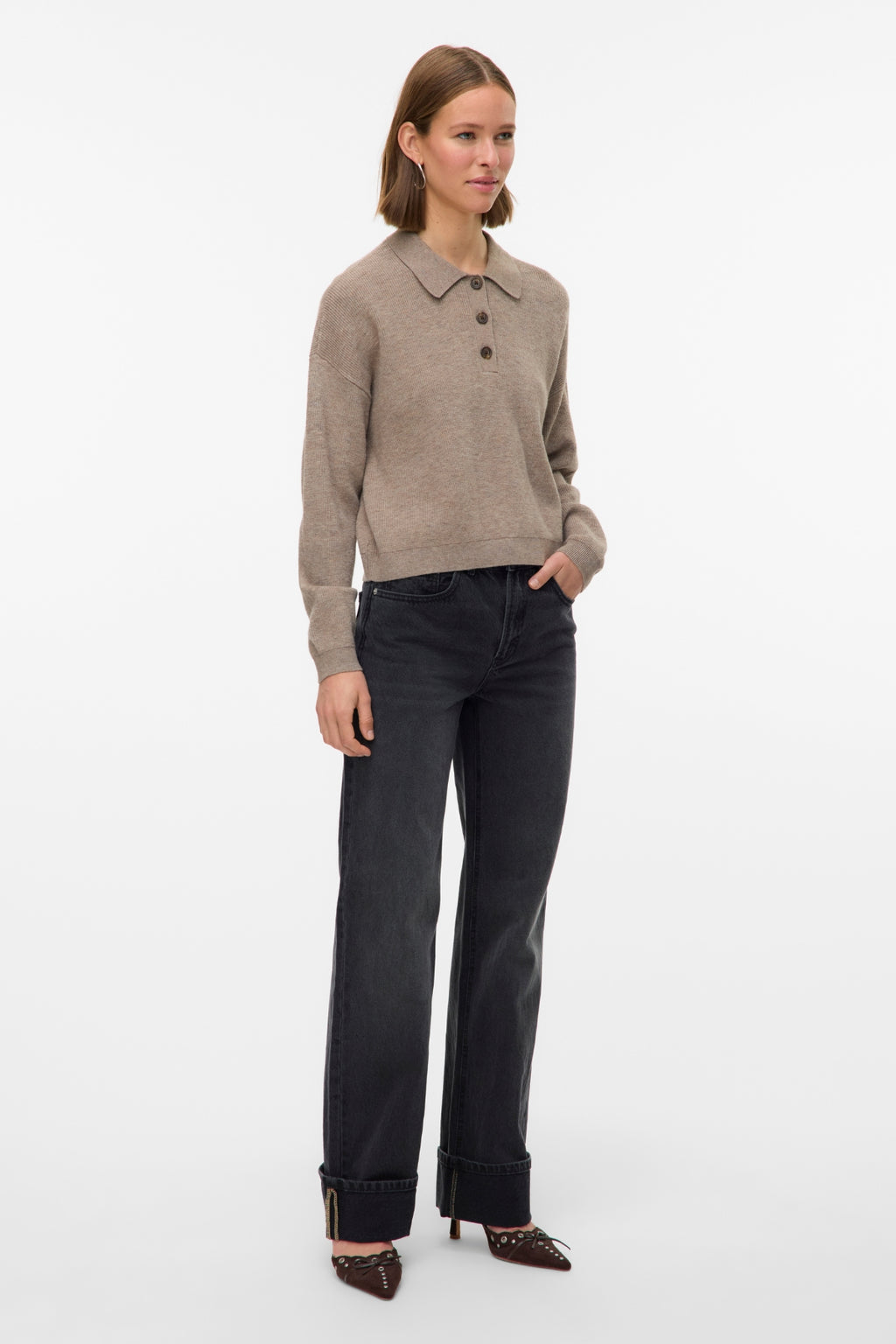 Exciting Polo Neck Pullover - Silver Mink