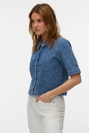 Camicia in denim 2/4 Dionne - Denim blu medio - Cuore