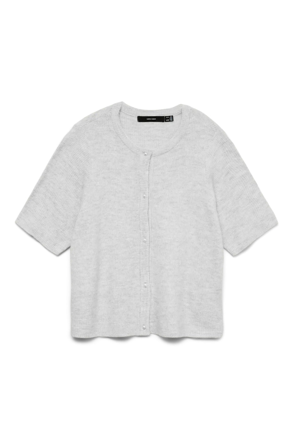 Lefile 2/4 O-Neck Pearl Cardigan - Light Grey Melange