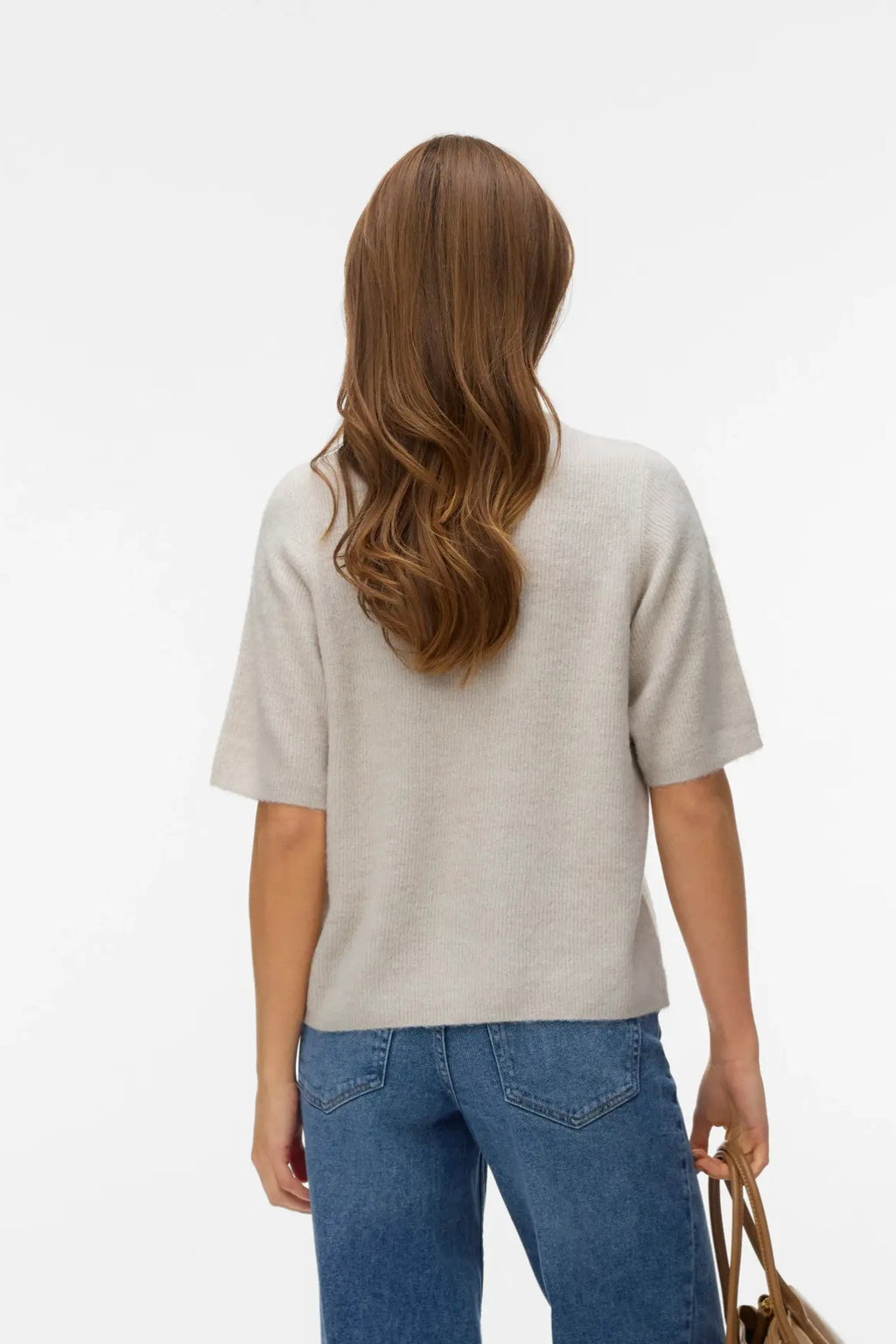 Lefile 2/4 O-Neck Pearl Cardigan - Pumice Stone Melange