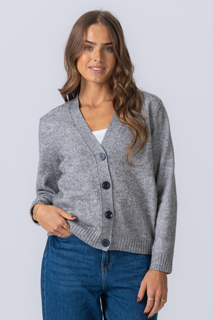 Knitted Cardigan - Light Grey Melange