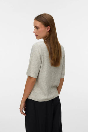 Cardigan Lefile con perle a 2/4 scollo a O - Grigio chiaro melange