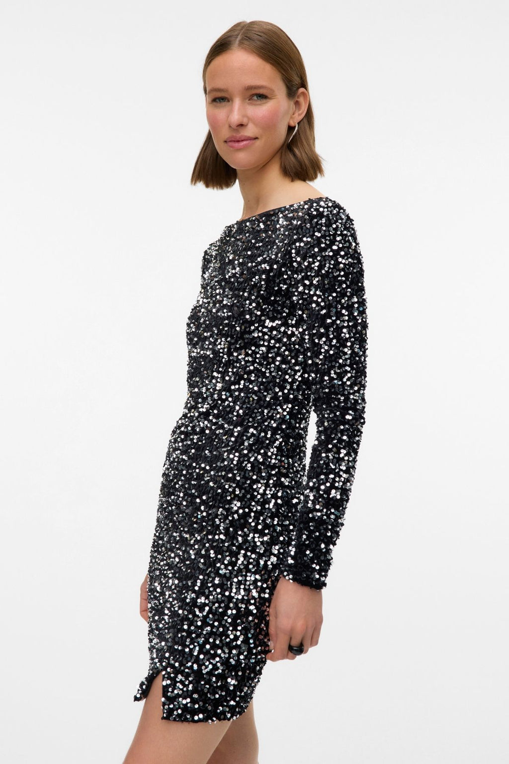 Bella Short Dress - Black Silver