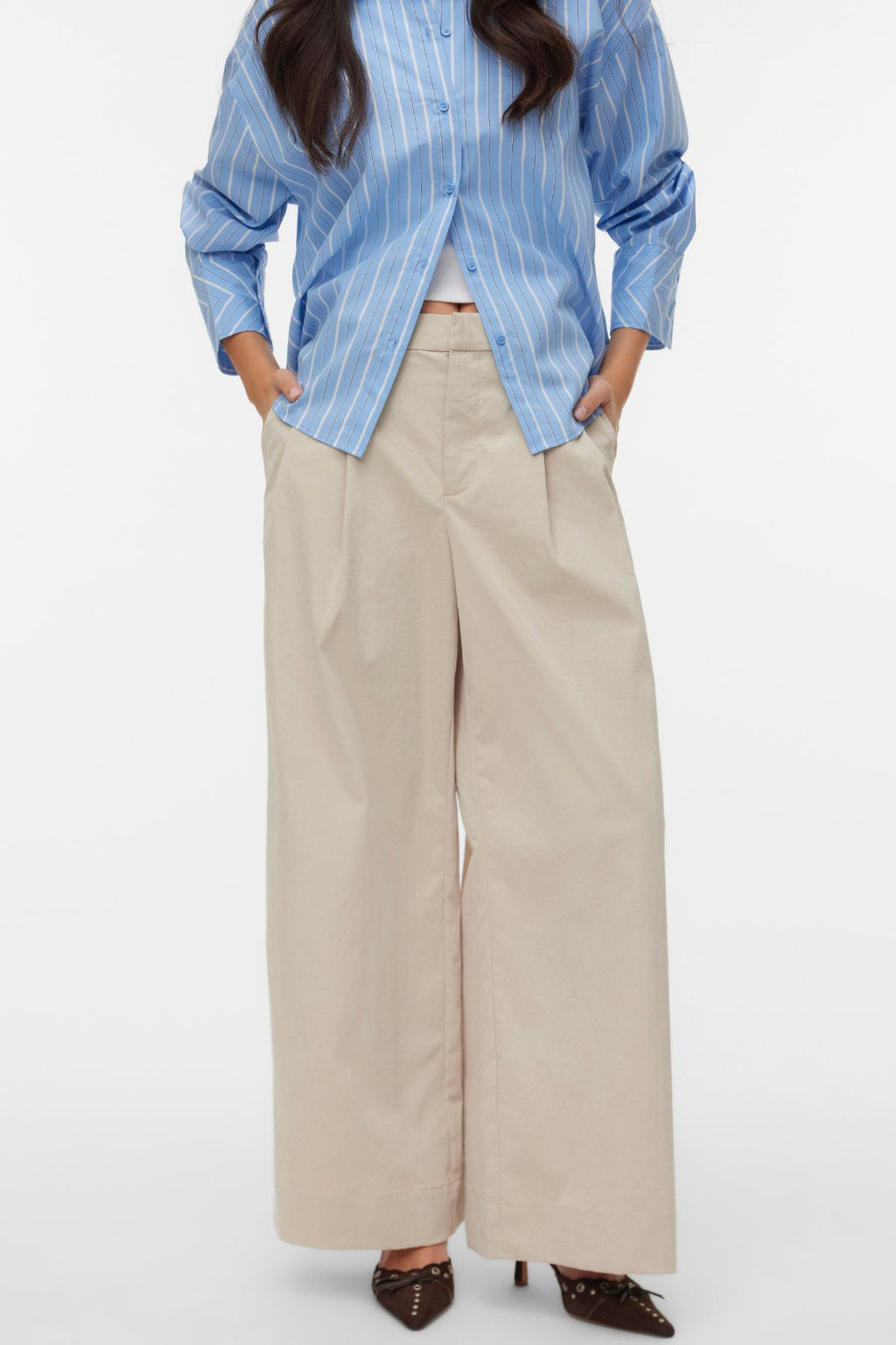 Pantaloni larghi increspati Meng MidWaist - Cemento