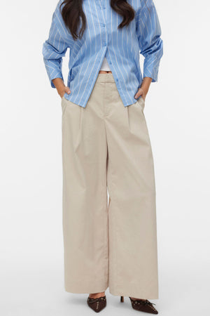Pantaloni larghi increspati Meng MidWaist - Cemento