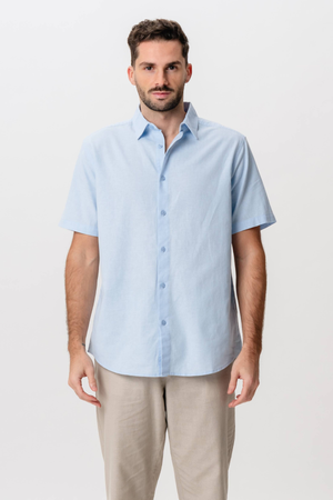 Camicia di lino manica corta - azzurro