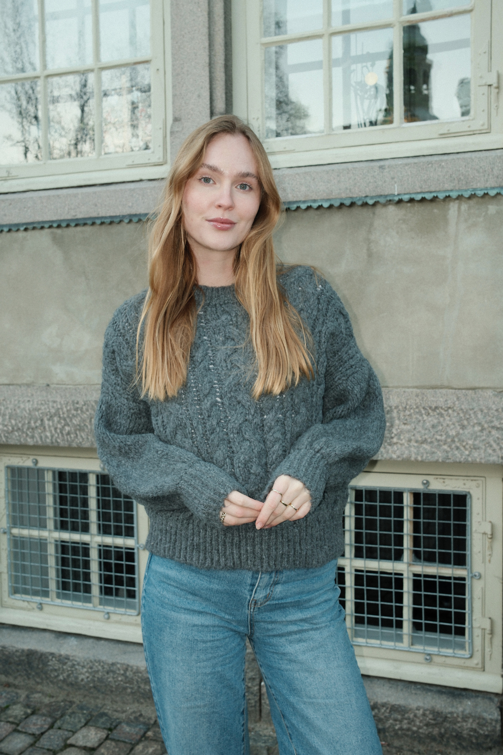 Maglia a trecce Emma - Grigio medio