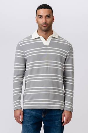 Striped Long-sleeved Polo - Grey