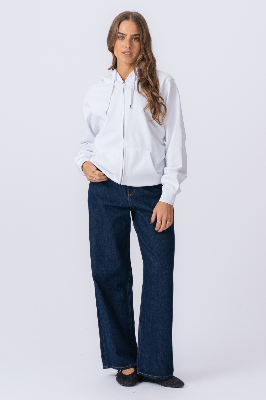 Basic Zip Hoodie - White