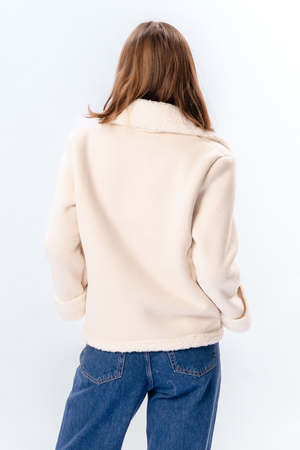 Cappotto corto in shearling - Gesso