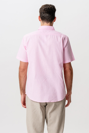 Camicia in lino a maniche corte - Rosso chiaro
