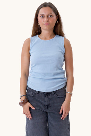 Top Kennedy con scollo a O - Blu cashmere