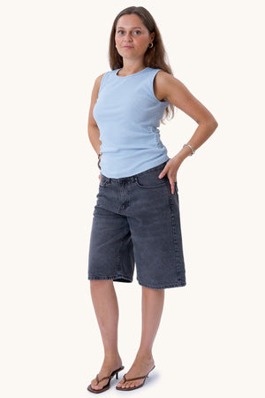 Top Kennedy con scollo a O - Blu cashmere