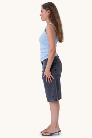 Top Kennedy con scollo a O - Blu cashmere