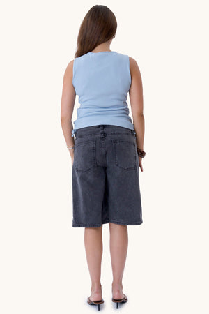 Top Kennedy con scollo a O - Blu cashmere