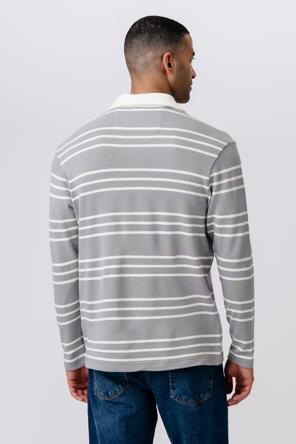 Striped Long-sleeved Polo - Grey