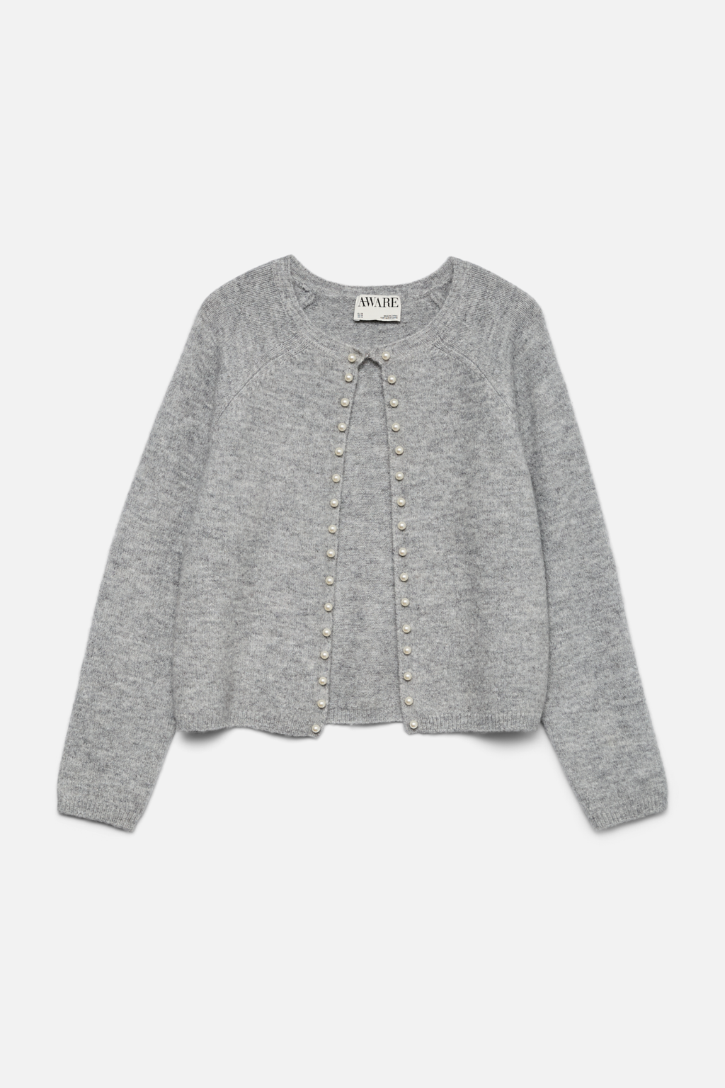Magalene O -Neck Pearl Cardigan - Media grigio Melange