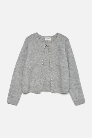 Magalene O -Neck Pearl Cardigan - Media grigio Melange