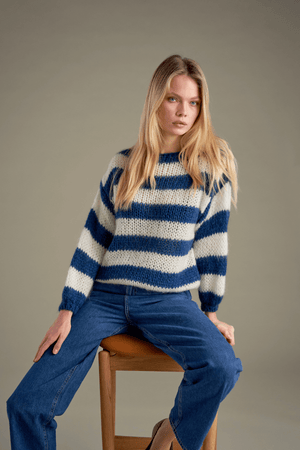 Celina Striped Knitted Sweater - White/Navy