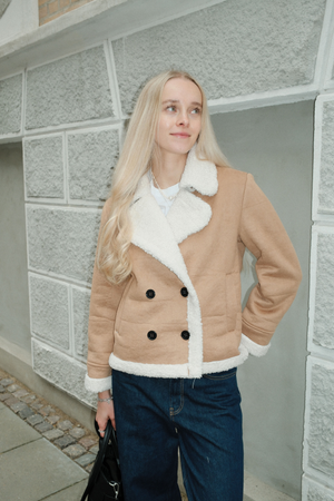 Shearling Short Coat - Beige