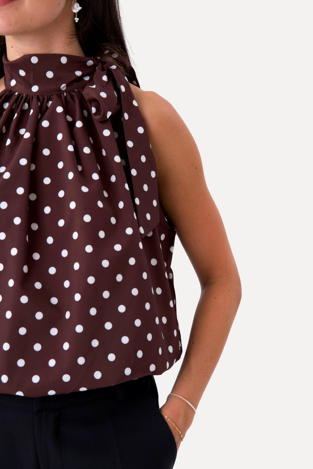 Top Wilma - Pois Marrone/Bianco