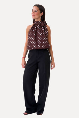 Top Wilma - Pois Marrone/Bianco