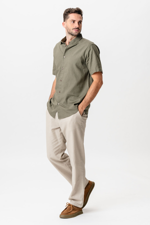 Camicia di lino manica corta - esercito