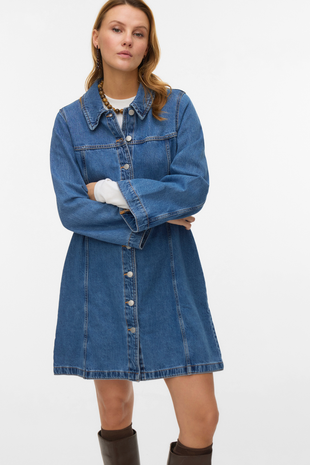 Findo Short Denim Dress - Medium Blue Denim