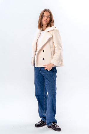 Cappotto corto in shearling - Gesso
