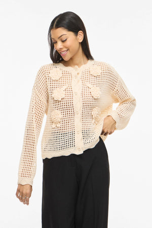 Enny Flower Knit Cardigan - Birch